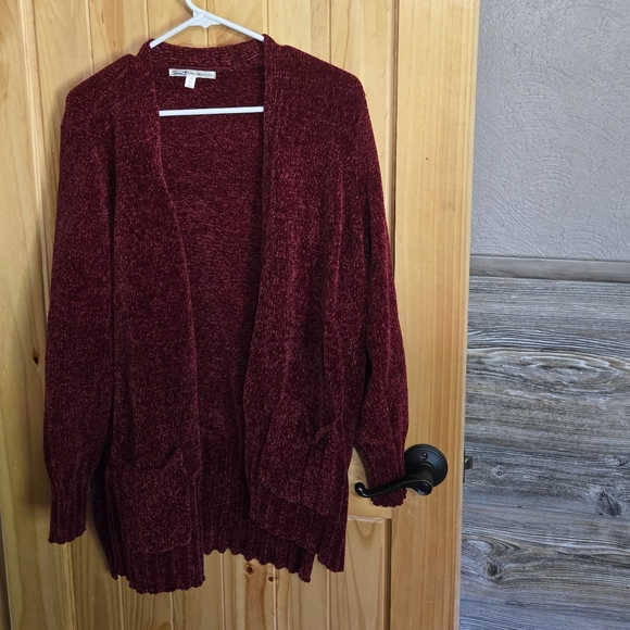 SEVEN7 WOMEN'S CHENILLE OPEN CARDIGAN TAWNY PORT Pockets Long Sleeve Size L - Picture 1 of 10
